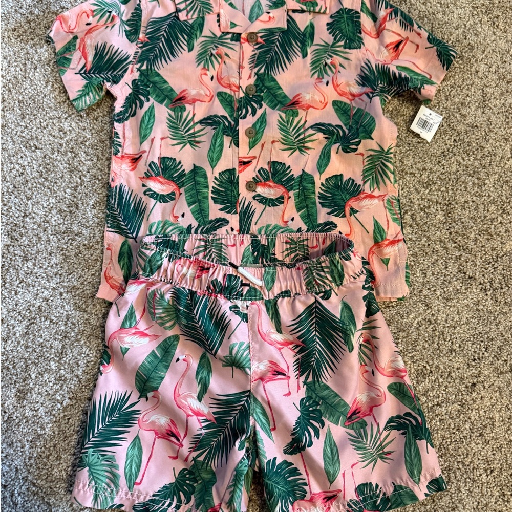 Old Navy Tropical Flamingo Print Shirt  & Swim Trunks